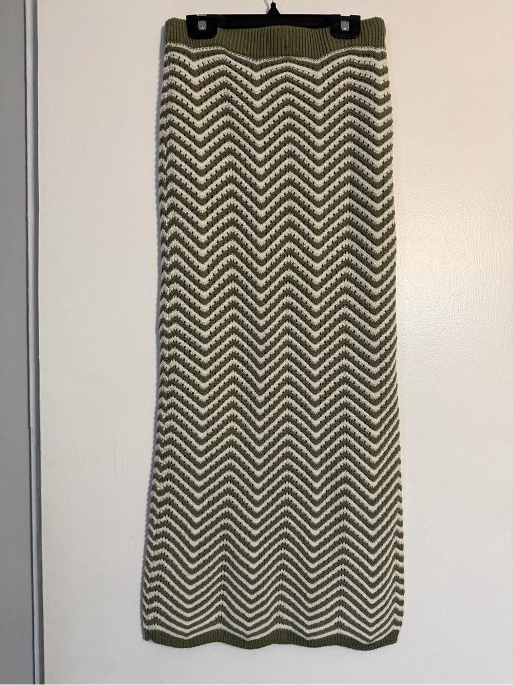 Olive Chevron Knit Maxi Skirt